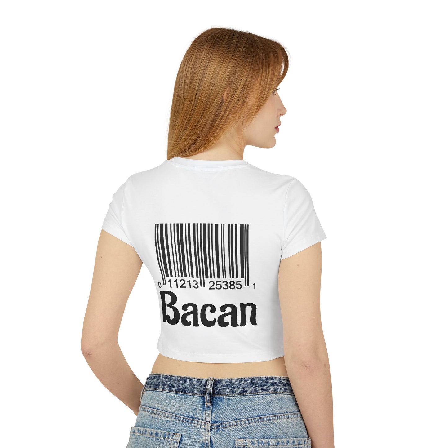 Funny Women's Baby Tee - 'Bacan' Barcode Graphic T-Shirt