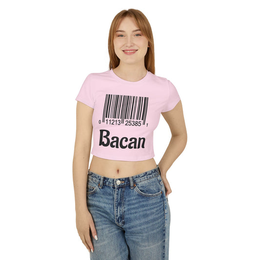 Funny Women's Baby Tee - 'Bacan' Barcode Graphic T-Shirt